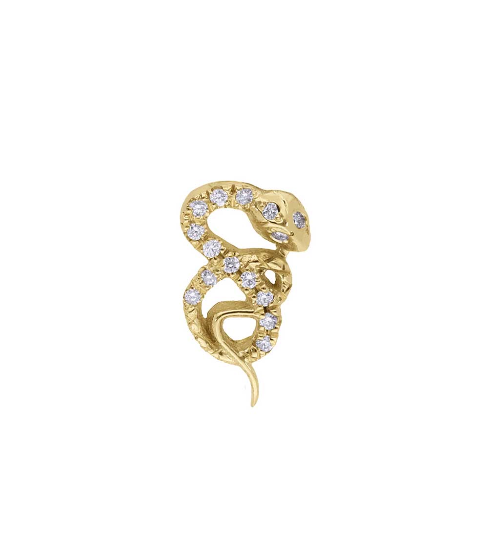 Boucle d'oreille Snake or jaune 18k et diamants blancs Feidt Paris