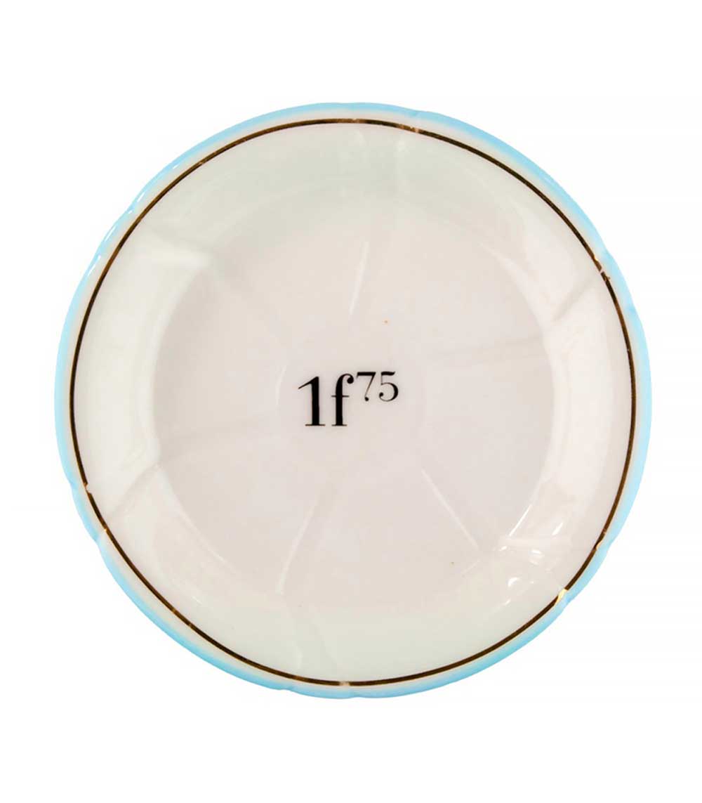 Soucoupe 1f75 en porcelaine bleu clair / or Bonnecaze