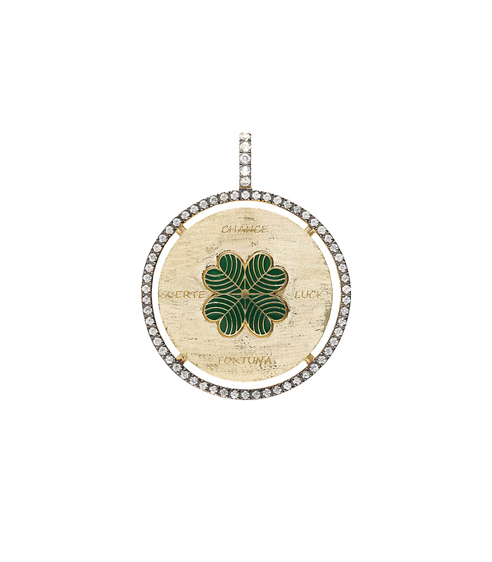 Pendentif Lucky Or jaune Saphirs blancs Feidt Paris