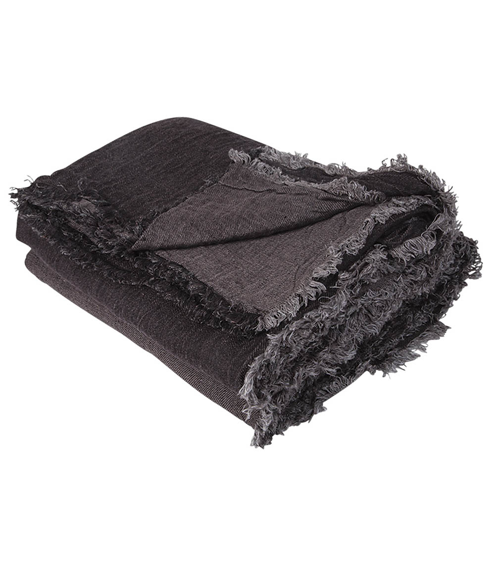 Plaid en Lin Vice Versa Frangé Charbon/Anthracite 140 x 250 cm  Maison de Vacances