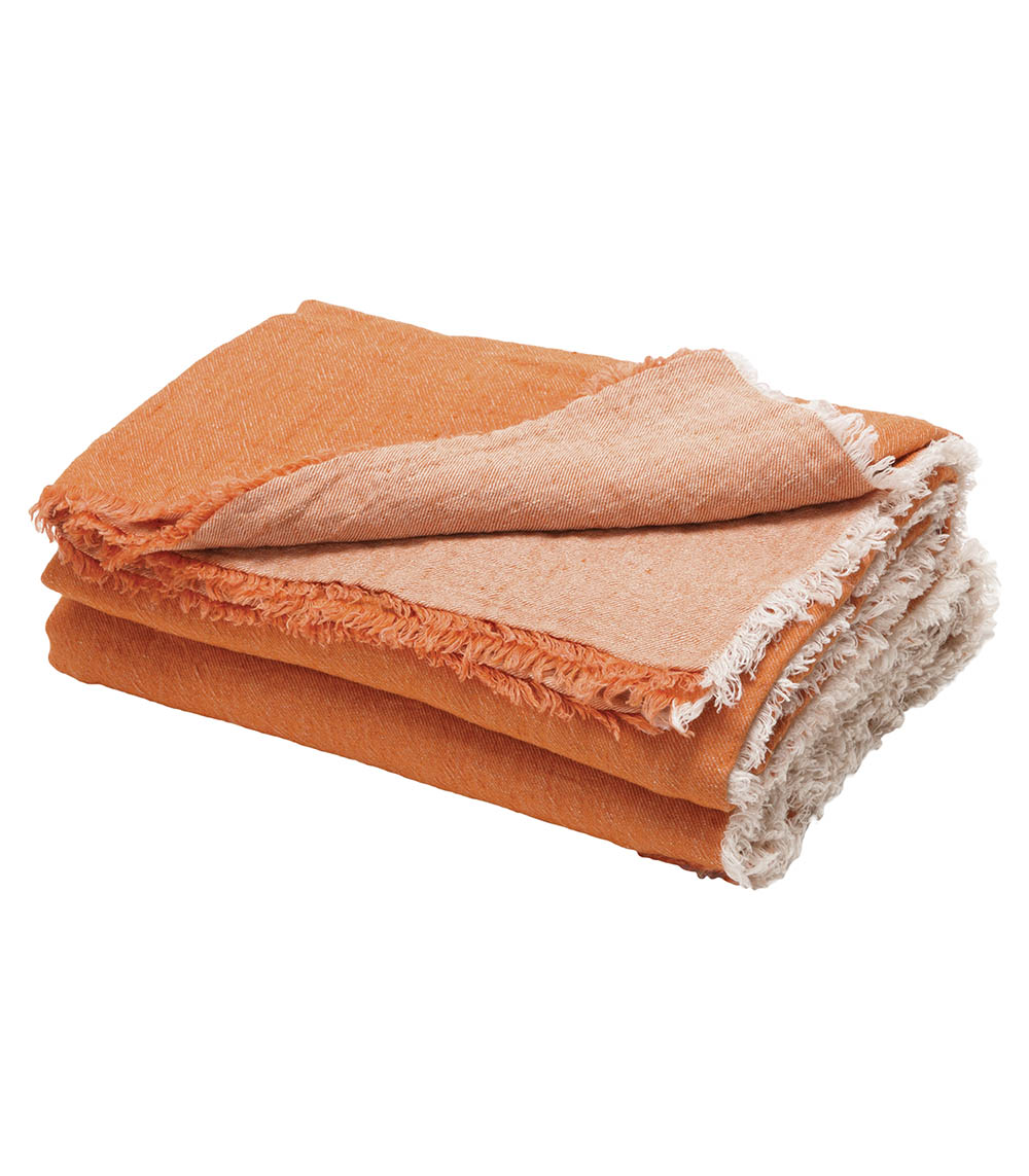 Plaid en Lin Vice Versa Frangé Safran/Givré 140 x 250 cm  Maison de Vacances