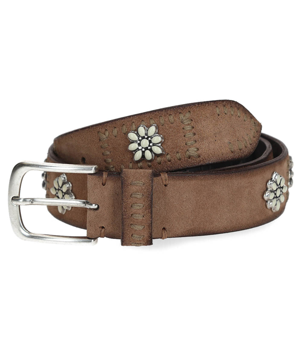 Ceinture en Cuir Suède Fleurs Marron Clair x Jane de Boy Puntovita & Arsenice