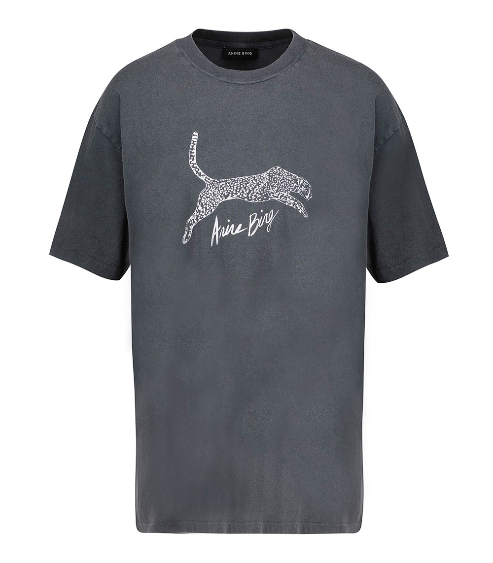 Tee-shirt Walker Spotted Leopard Washed Black Anine Bing