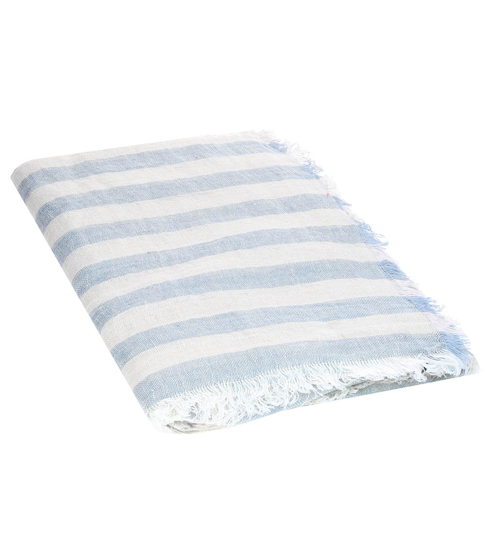 Plaid vice versa Frangé Gaze de Lin Lavé Bayadère 150 x 300 cm  Maison de Vacances