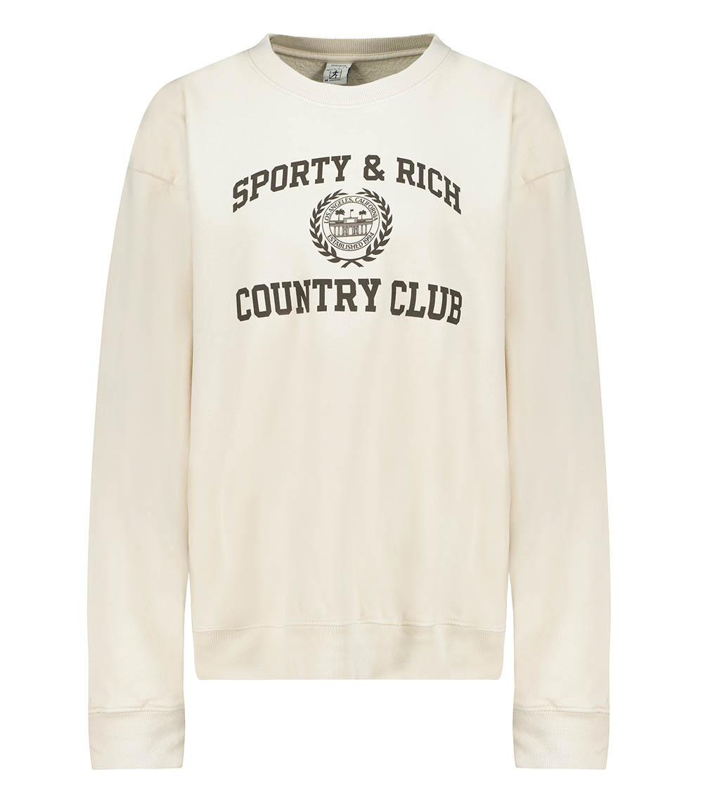 Sweat-shirt Varsity Crest Crewneck Cream Chocolate Sporty & Rich