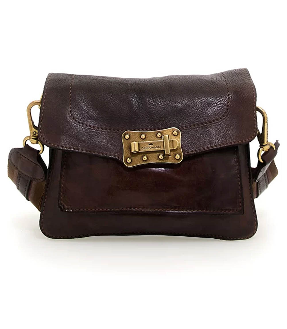 Sac bandoulière Agnese en cuir marron foncé Campomaggi