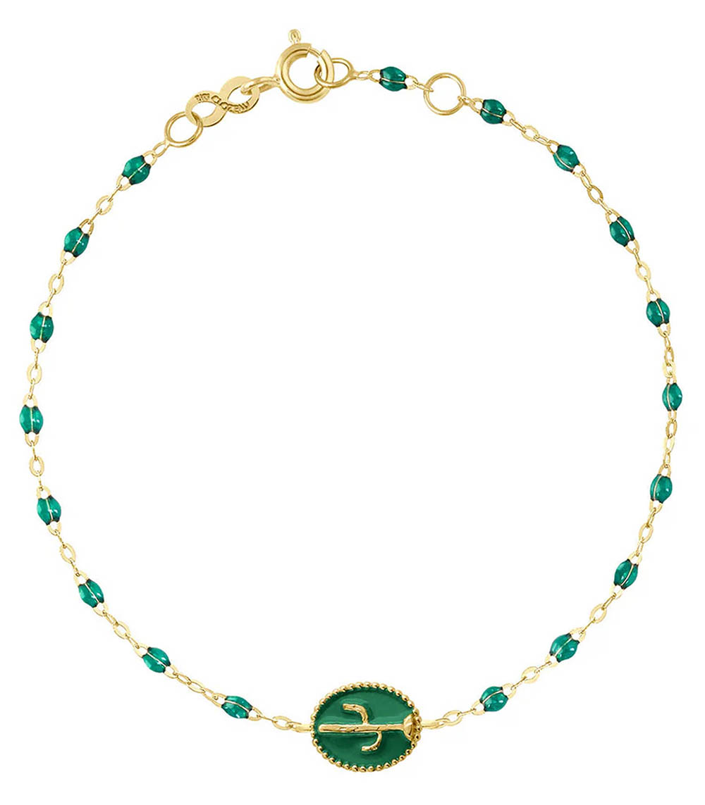 Bracelet Or Jaune, perles de résine, Médaille Cactus Gigi Clozeau