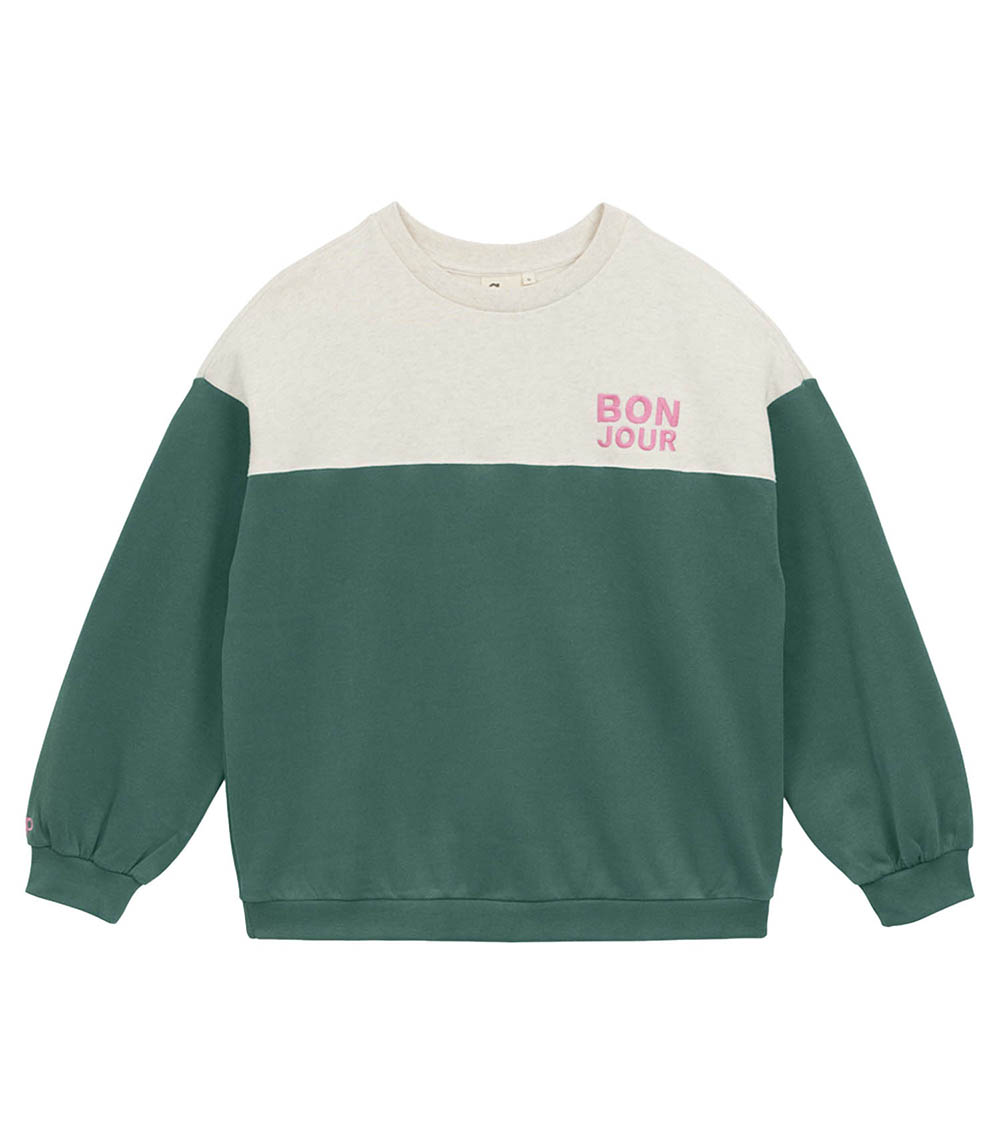 Sweat-shirt Molleton Bicolore Vert Arsène et les Pipelettes