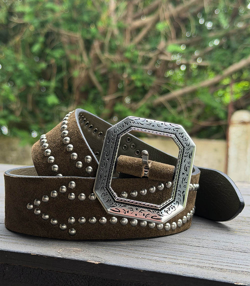 Ceinture en cuir Alicante Olive Studs Argent Post&Co