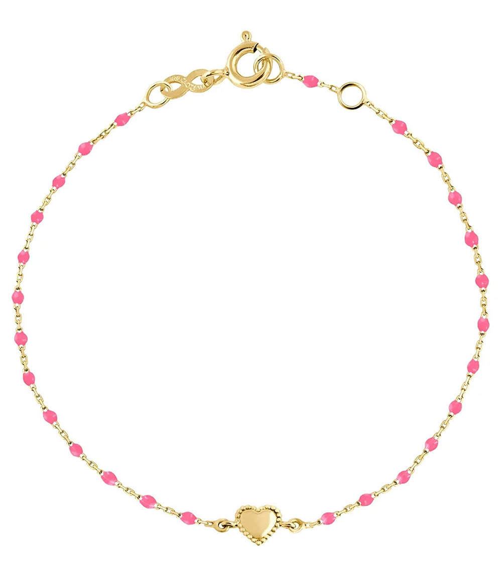 Bracelet Lucky Coeur or jaune et perles de résine 17 cm Gigi Clozeau