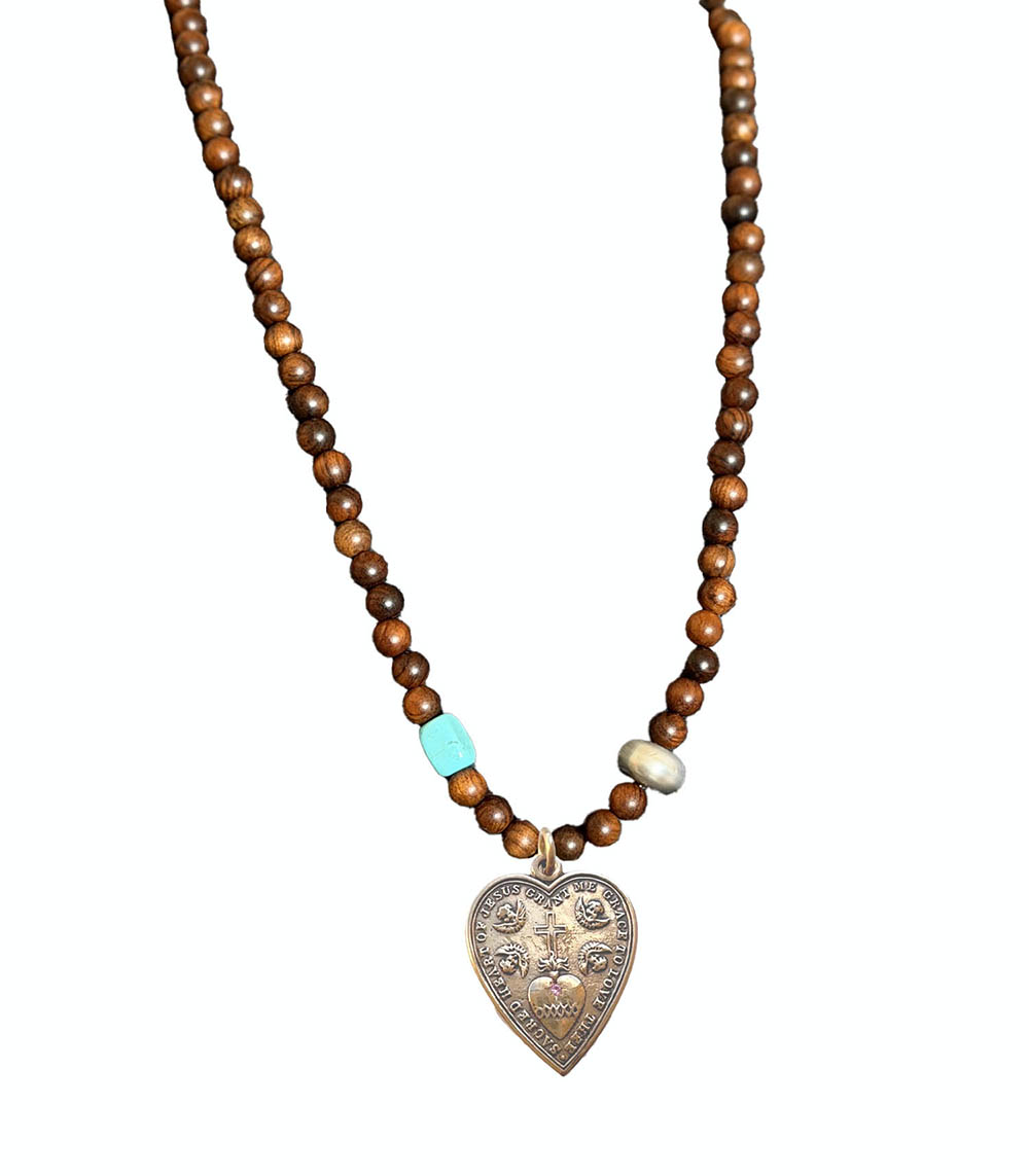 Collier Custom Wild en perles Bois de rose, Turquoise et Perles Catherine Michiels