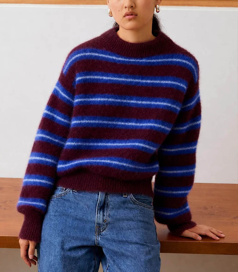 Pull Mohair Nicole Rayures Aubergine/Bleu électrique Surprise Paris