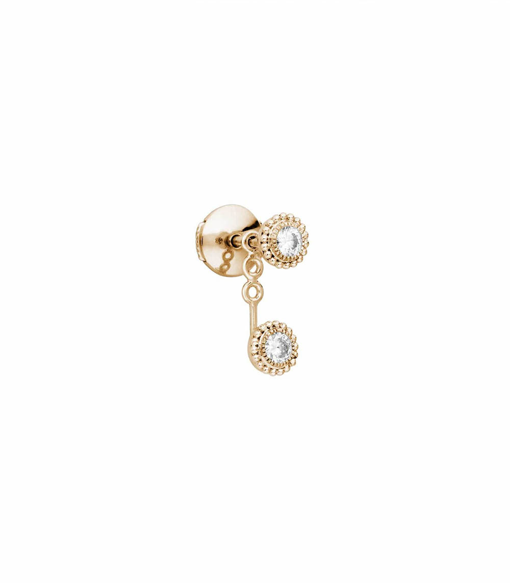 Boucle d'oreille Swan bouton double or jaune et diamants Stone Paris