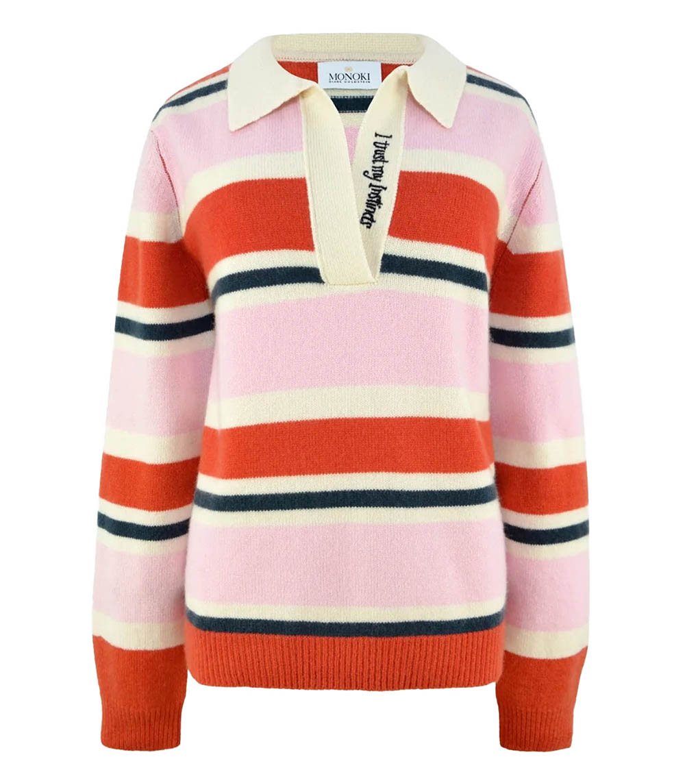 Polo en cachemire rayé Pink Combo Monoki