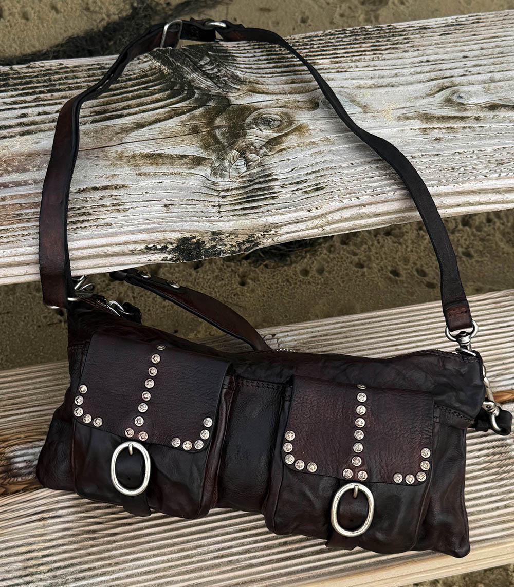 Sac bandoulière à clous Ottavia en cuir Brown Campomaggi