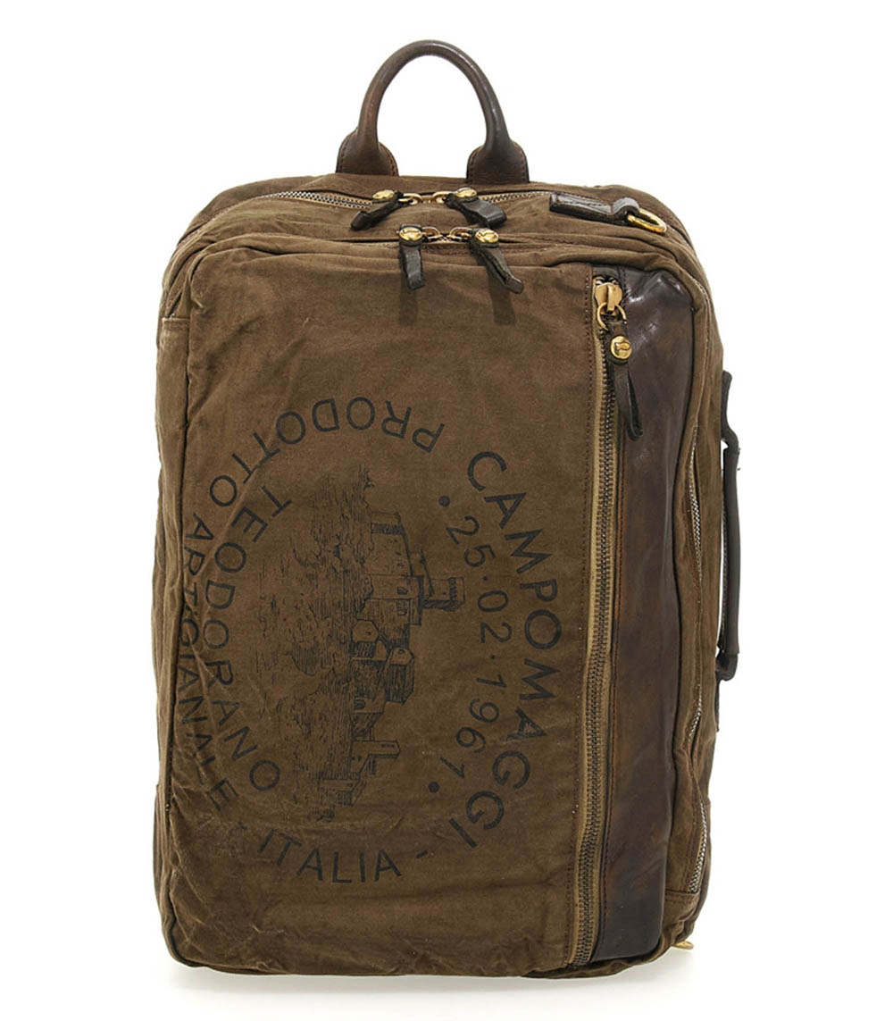 Sac à dos Sequoia cuir & toile Military Campomaggi