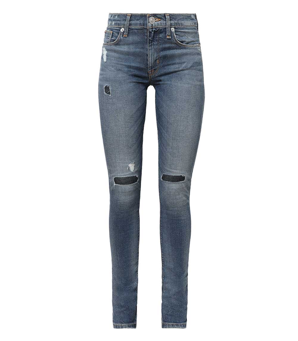 Jean Nico midrise super skinny bleu empiècement genoux Hudson