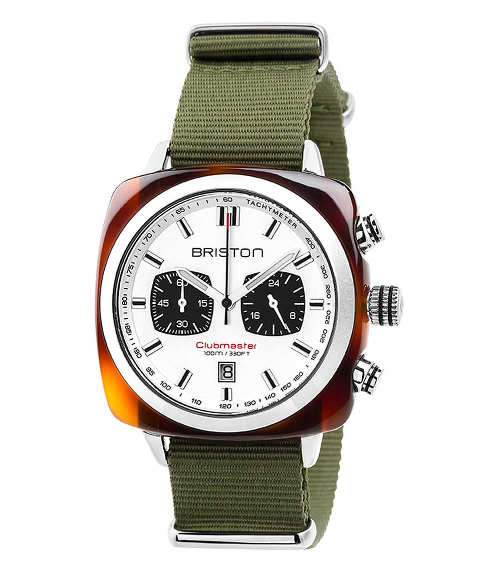 Montre Clubmaster Sport Chrono Tortoise - Kaki/Blanc Briston