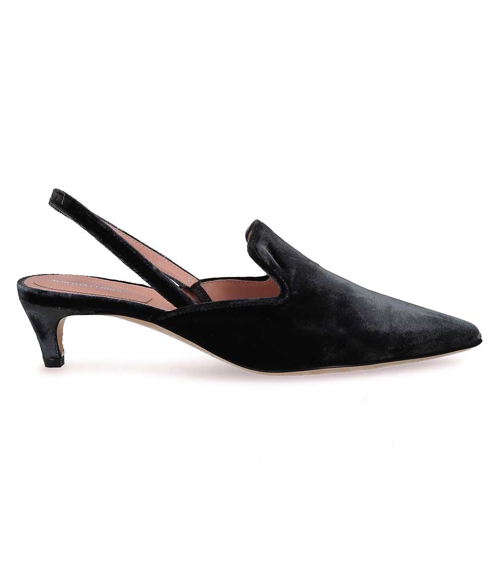 Mule en velours gris Alberta Ferretti