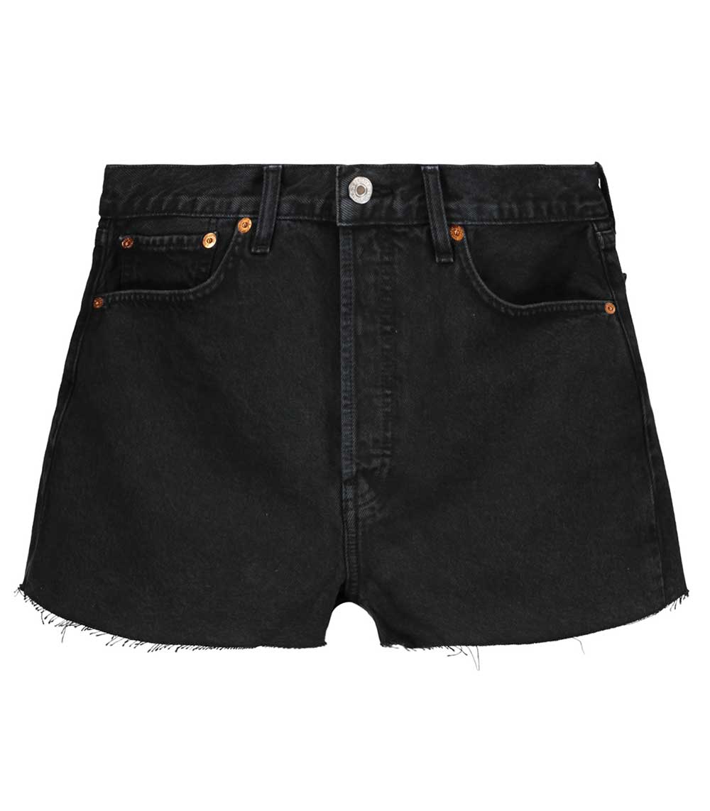 Short à taille haute en denim noir surteint RE/DONE