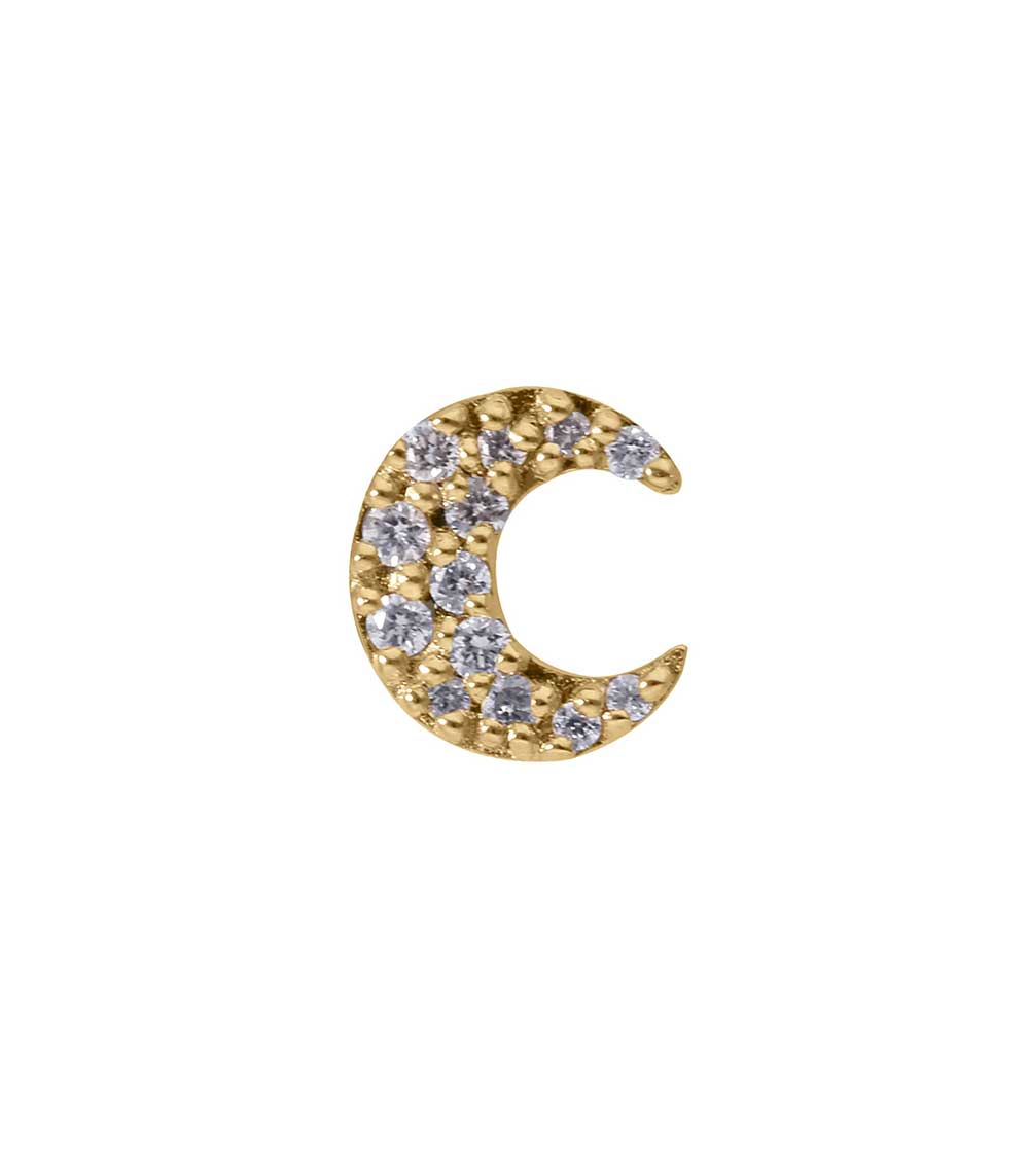 Boucle d'oreille stud lune or jaune et diamants And... Paris