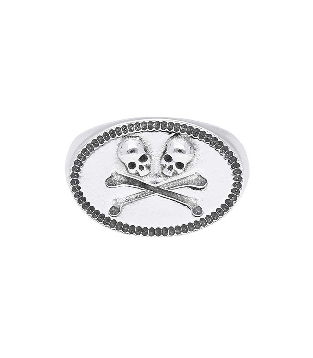 Bague chevalière Twins Skulls en argent Corpus Christi