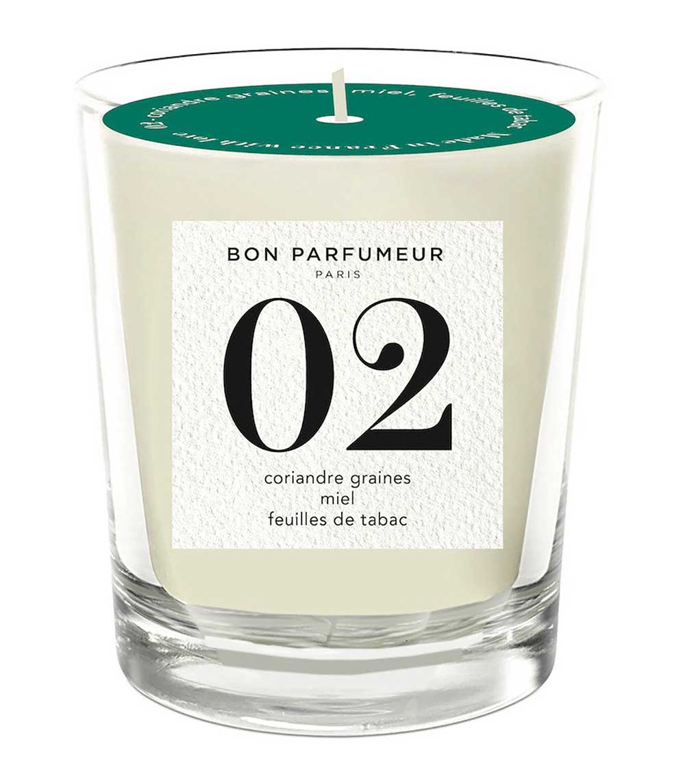 Bougie parfumée 02 Graines de Coriandre, Miel et Feuilles de Tabac Bon Parfumeur
