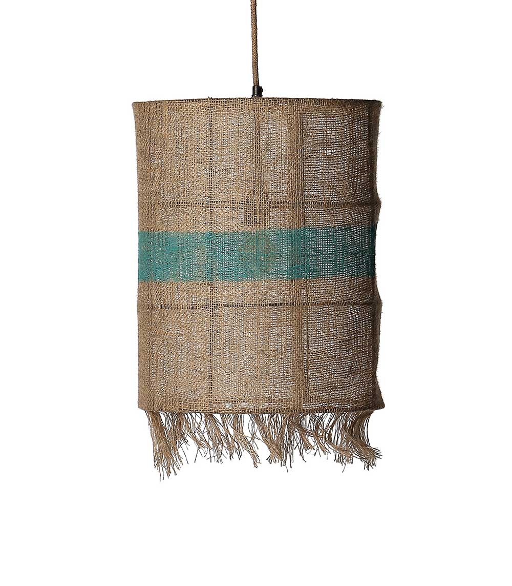 Suspension Rectangulaire en jute et bande turquoise Manufactori