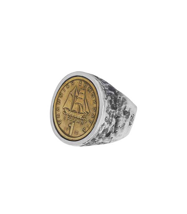 Bague pièce Drachme argent Roc Paris