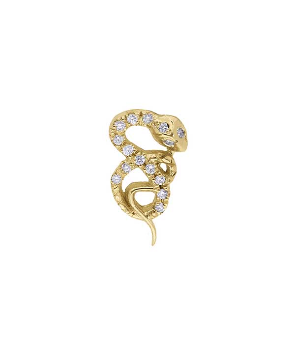 Boucle d'oreille Snake or jaune 18k et diamants blancs Feidt Paris