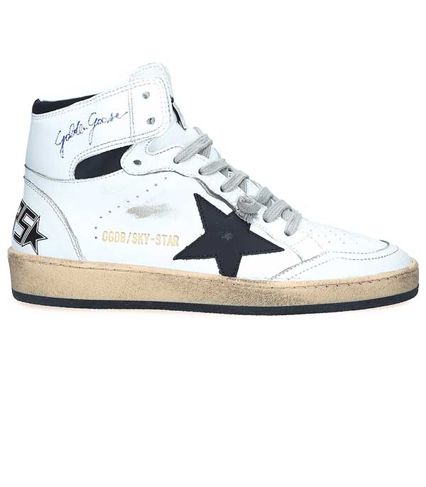 Baskets Sky-Star Cuir Blanc Etoile Noire Golden Goose