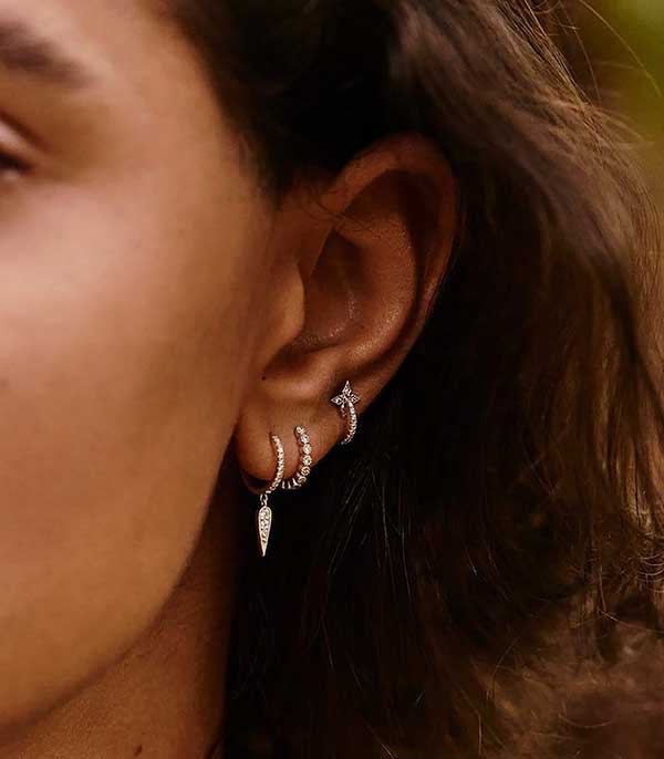 Mini créole Croix en Or jaune Stone Paris