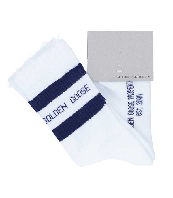 Chaussettes hautes blanches à rayures navy Golden Goose - Taille S