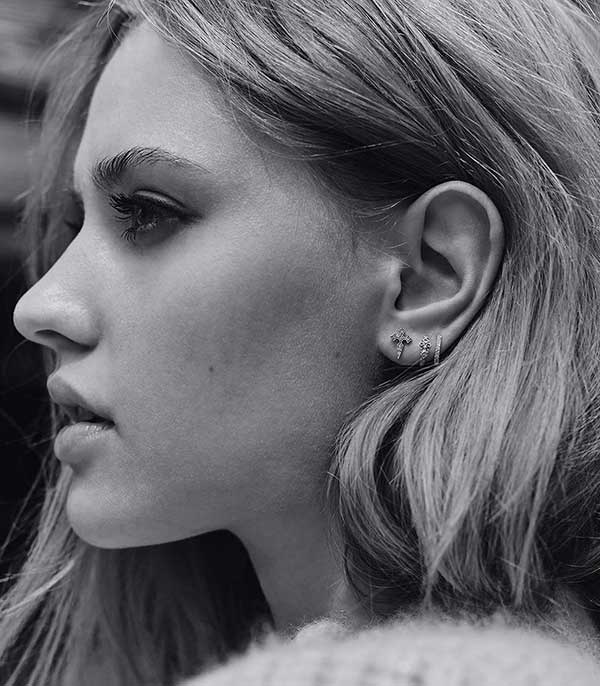 Mini Créole Double Droite Glory Or noir et Diamants  Stone Paris