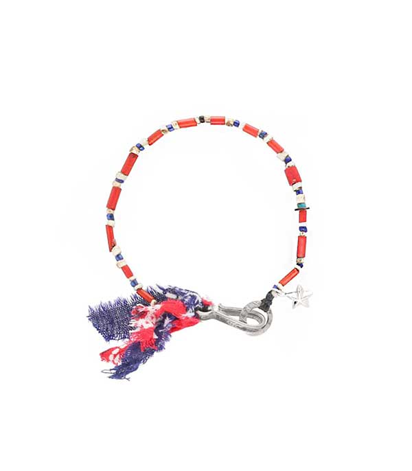 Bracelet Pierres Diverses & Noeuf Marine/Rouge Harpo