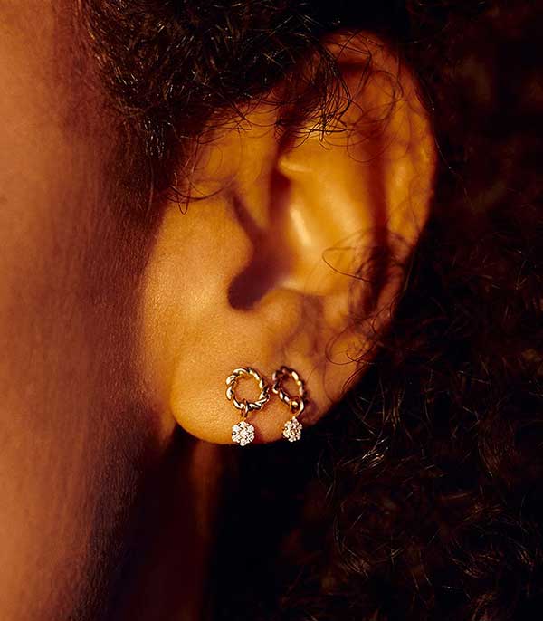 Boucle d'oreille Puce Dunaway Or Rose et Diamants Stone Paris