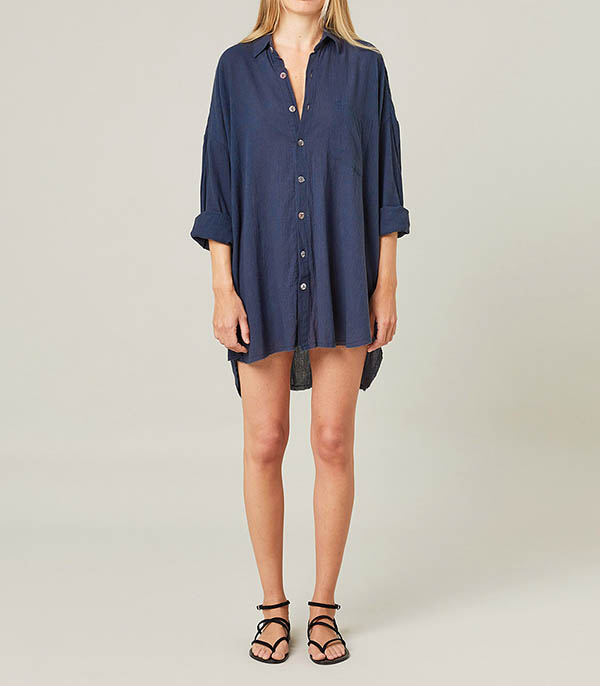 Chemise Oversize Mykonos Bleu Nuit Maison Saint Julien