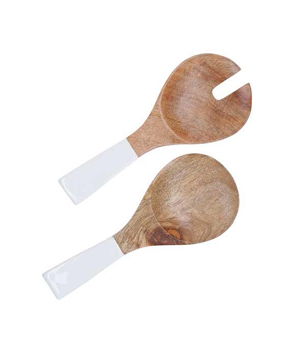 Petits couverts de service en bois de manguier et émail blanc Be Home