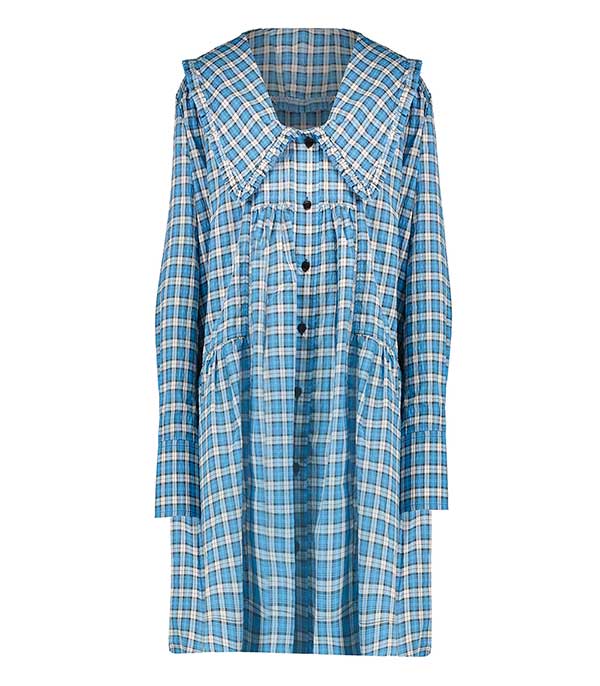 Robe écolière Seersucker Check Ganni