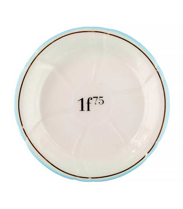 Soucoupe 1f75 en porcelaine bleu clair / or Bonnecaze