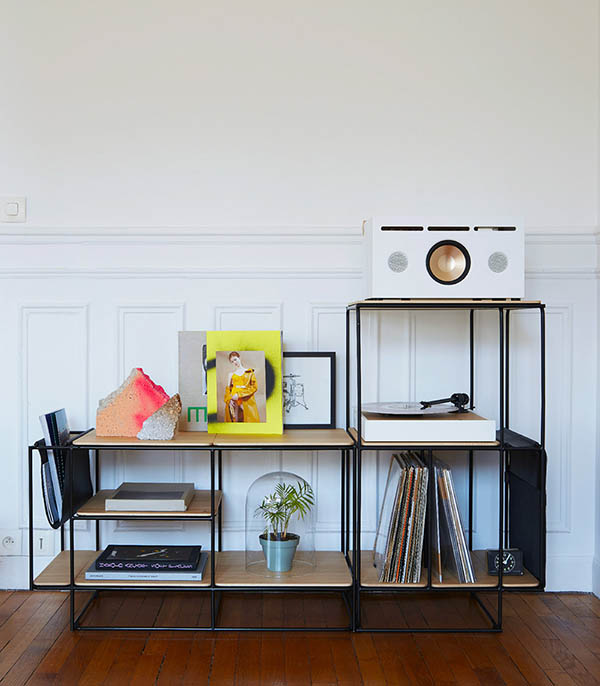 Meuble acoustique et modulable Lines Chêne + Kit accessoires cuir La Boite Concept
