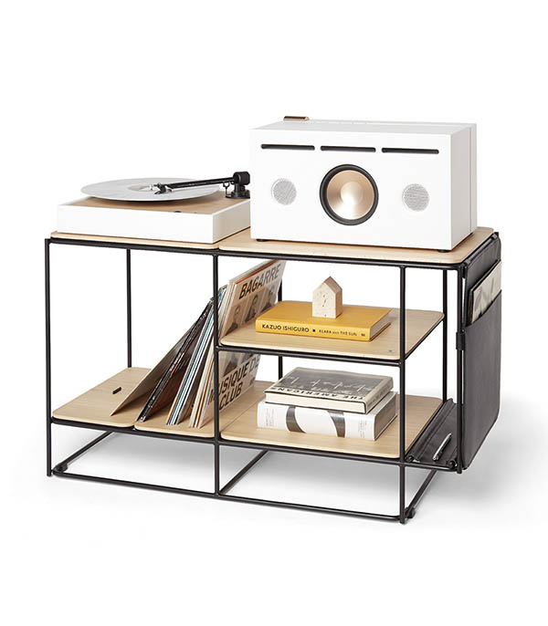 Meuble acoustique et modulable Lines Chêne + Kit accessoires cuir La Boite Concept