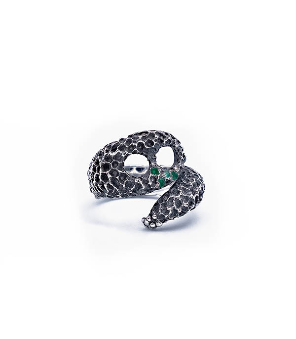Bague Serpente a Sonagli Émeraude Argent Ylang Ravel