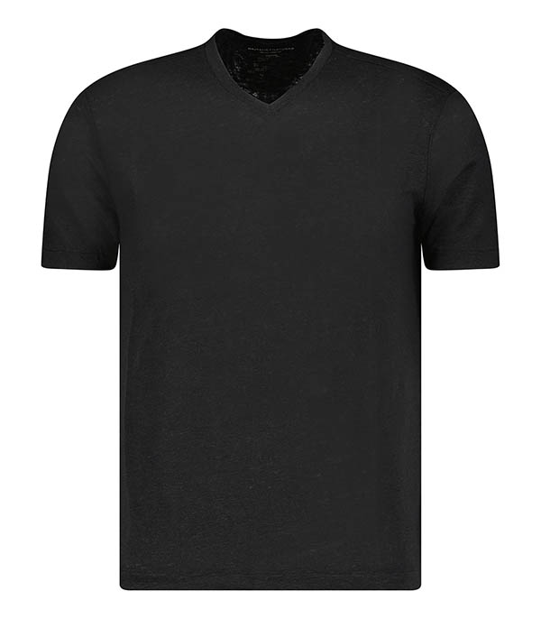 Tee-shirt Homme Col V Manches Courtes Lin Noir Majestic Filatures - Taille S