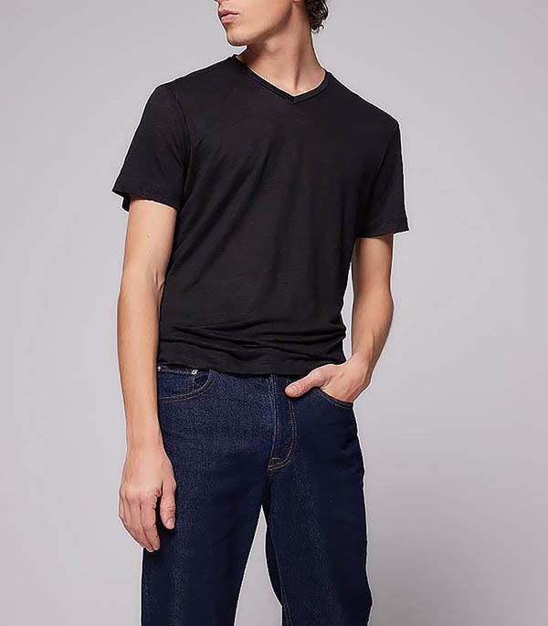 Tee-shirt Homme Col V Manches Courtes Lin Noir Majestic Filatures