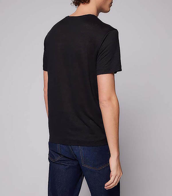Tee-shirt Homme Col V Manches Courtes Lin Noir Majestic Filatures