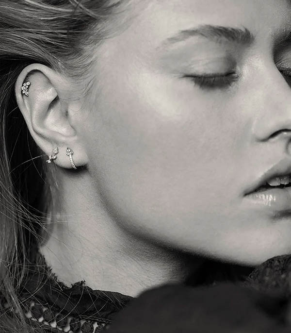 Boucle d'oreille Nude Or blanc et Diamants Stone Paris
