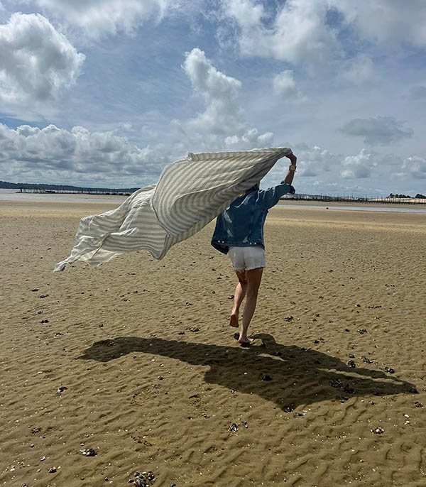 Plaid vice versa Frangé Gaze de Lin Lavé Bayadère 150 x 300 cm  Maison de Vacances