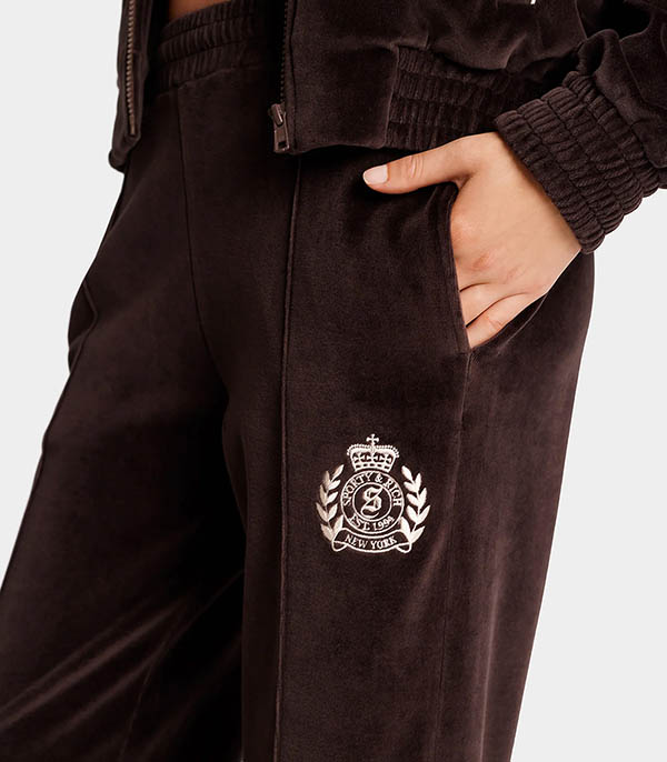 Pantalon de survêtement en velours NY Crest Chocolate/Cream Sporty & Rich