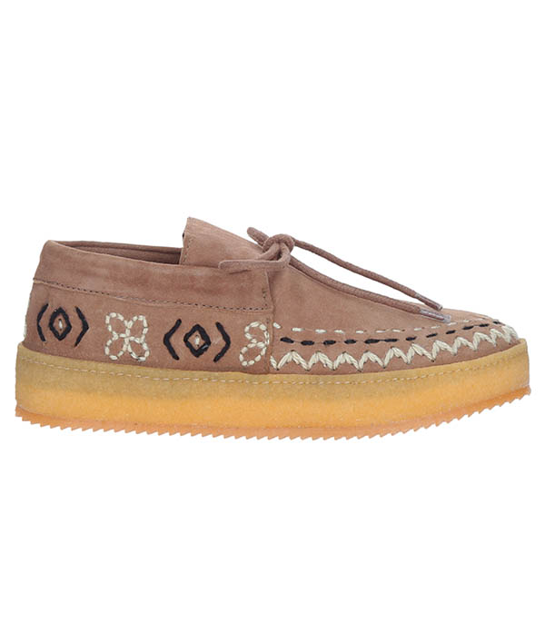 Mocassins Komo Camel Suede & White Crochet laidback london